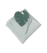 Anneau de dentition feuille verte et lange bleu gris