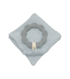Anneau de dentition gris et son lange bleu clair