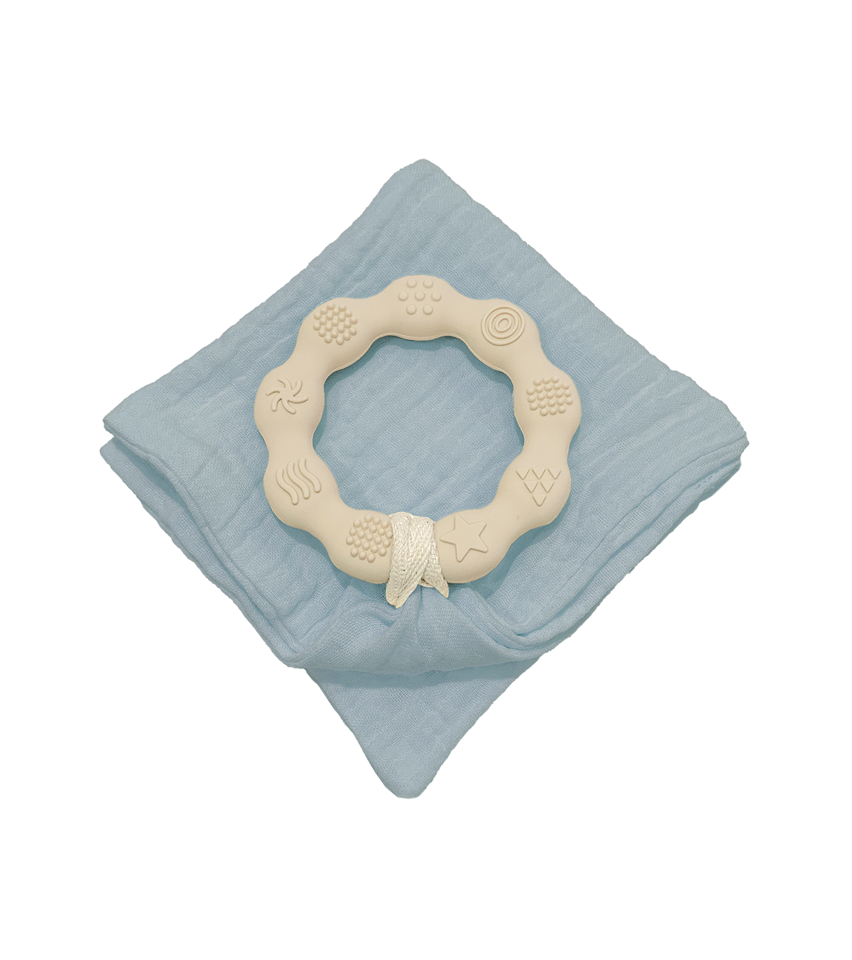 Anneau de dentition beige et lange bleu