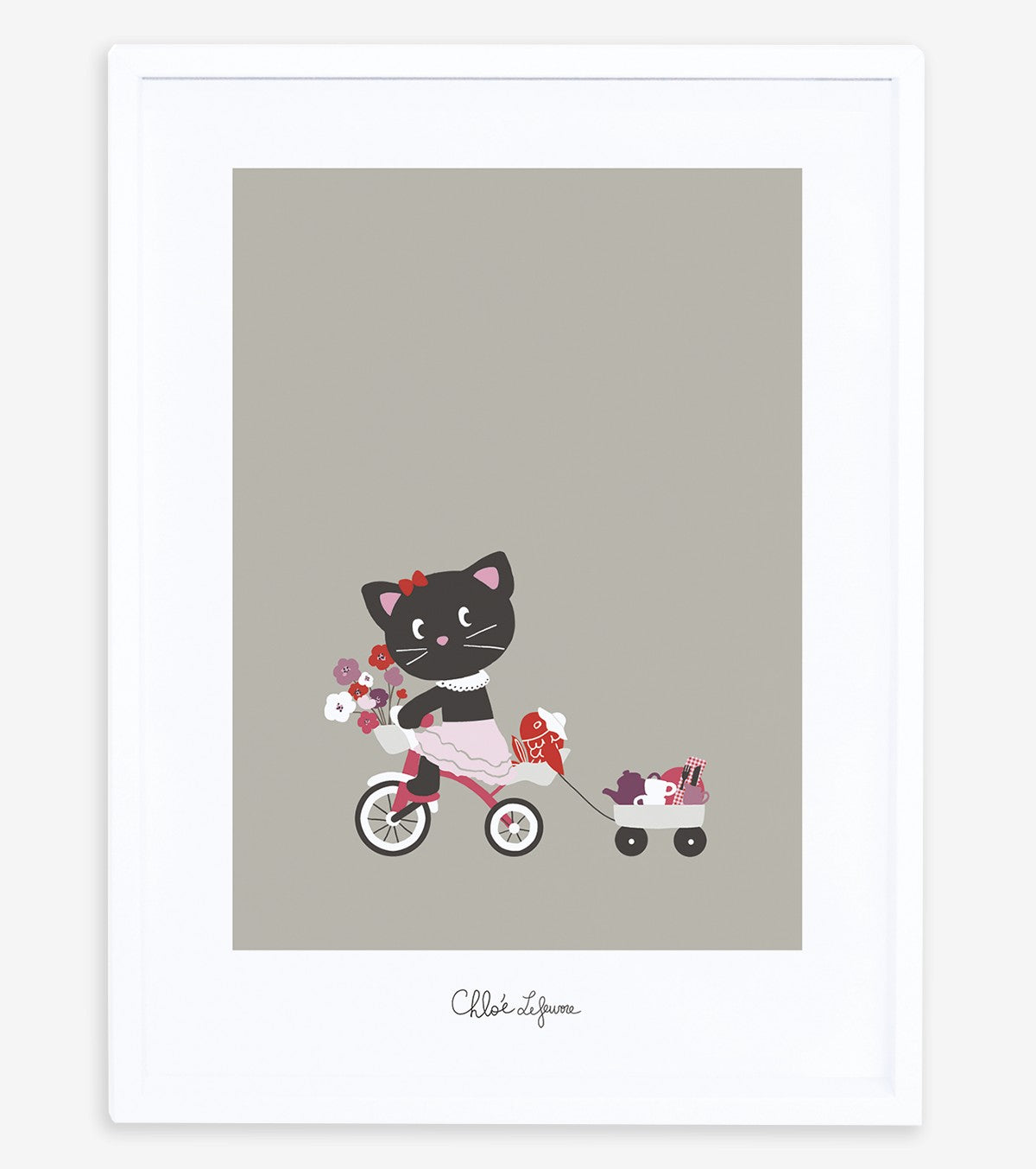 MILLY & FLORE - Affiche enfant - Chat et tricycle