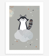 MAKI & KITSUNE - Affiche enfant - Raton laveur et nuage
