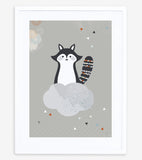 MAKI & KITSUNE - Affiche enfant - Raton laveur et nuage