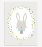 SWEET BUNNIES - Affiche enfant - Bébé lapin et fleurs