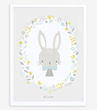SWEET BUNNIES - Affiche enfant - Bébé lapin et fleurs