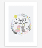 HAPPY CLOUDS - Affiche enfant - Chats et fleurs