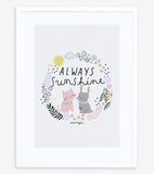 HAPPY CLOUDS - Affiche enfant - Chats et fleurs