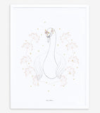 BOTANY - Affiche enfant - Cygne et fleurs