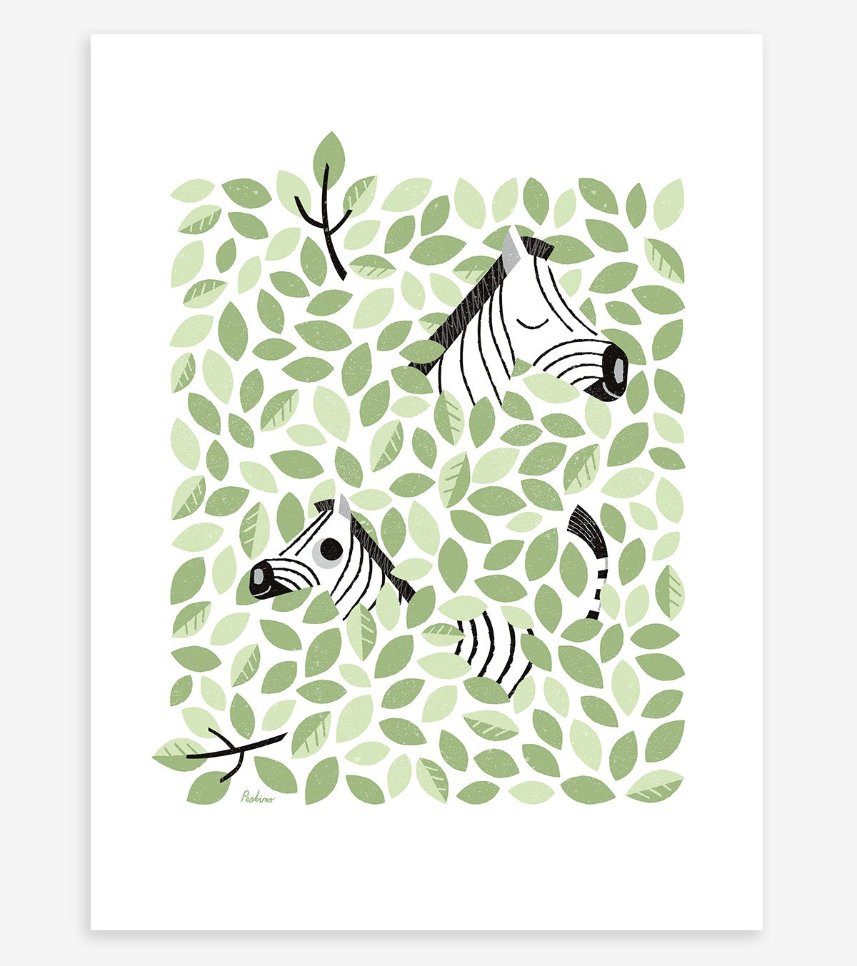 HIDE & SEEK - Affiche enfant - Zèbre et feuilles