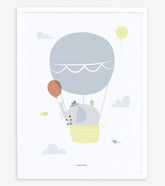 UP ! - Affiche encadrée enfant - Éléphant en montgolfière