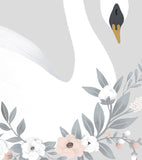 GRACE - Affiche encadrée enfant - Cygne et fleurs (fond gris)