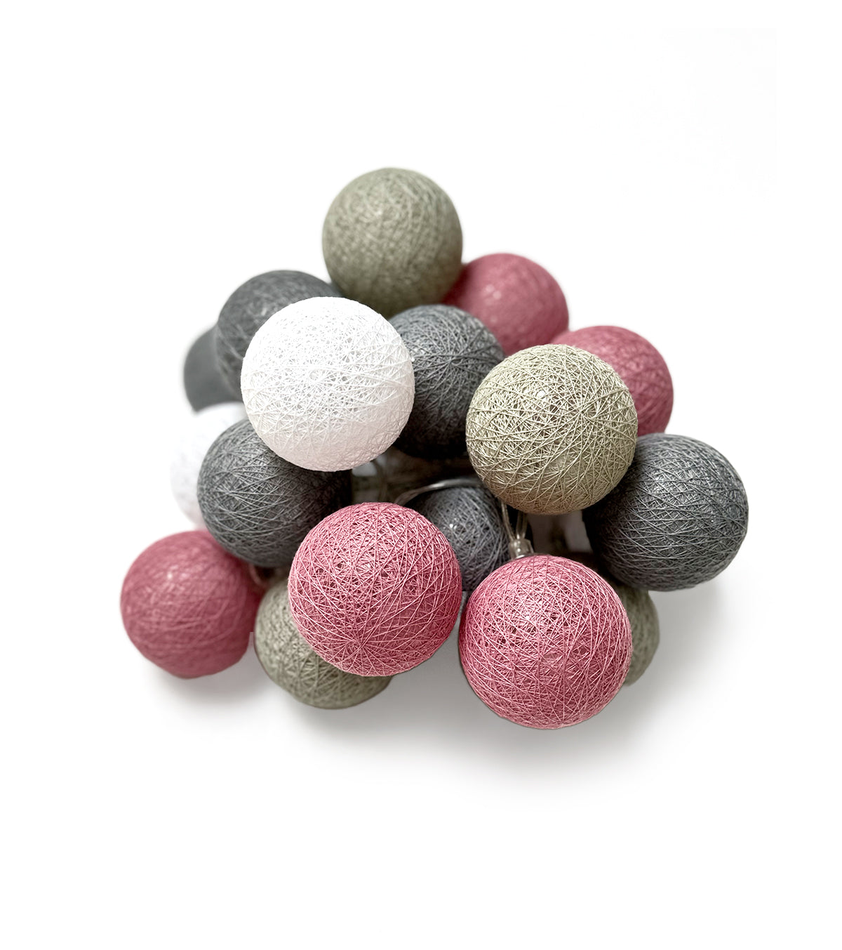 Guirlande lumineuse 24 boules de coton (rose, gris) - Éclairage décoratif intérieur