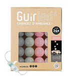 Guirlande lumineuse 24 boules de coton (rose, gris) - Éclairage décoratif intérieur