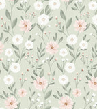 EDEN - Échantillon papier peint - Éclosion florale (fond vert)