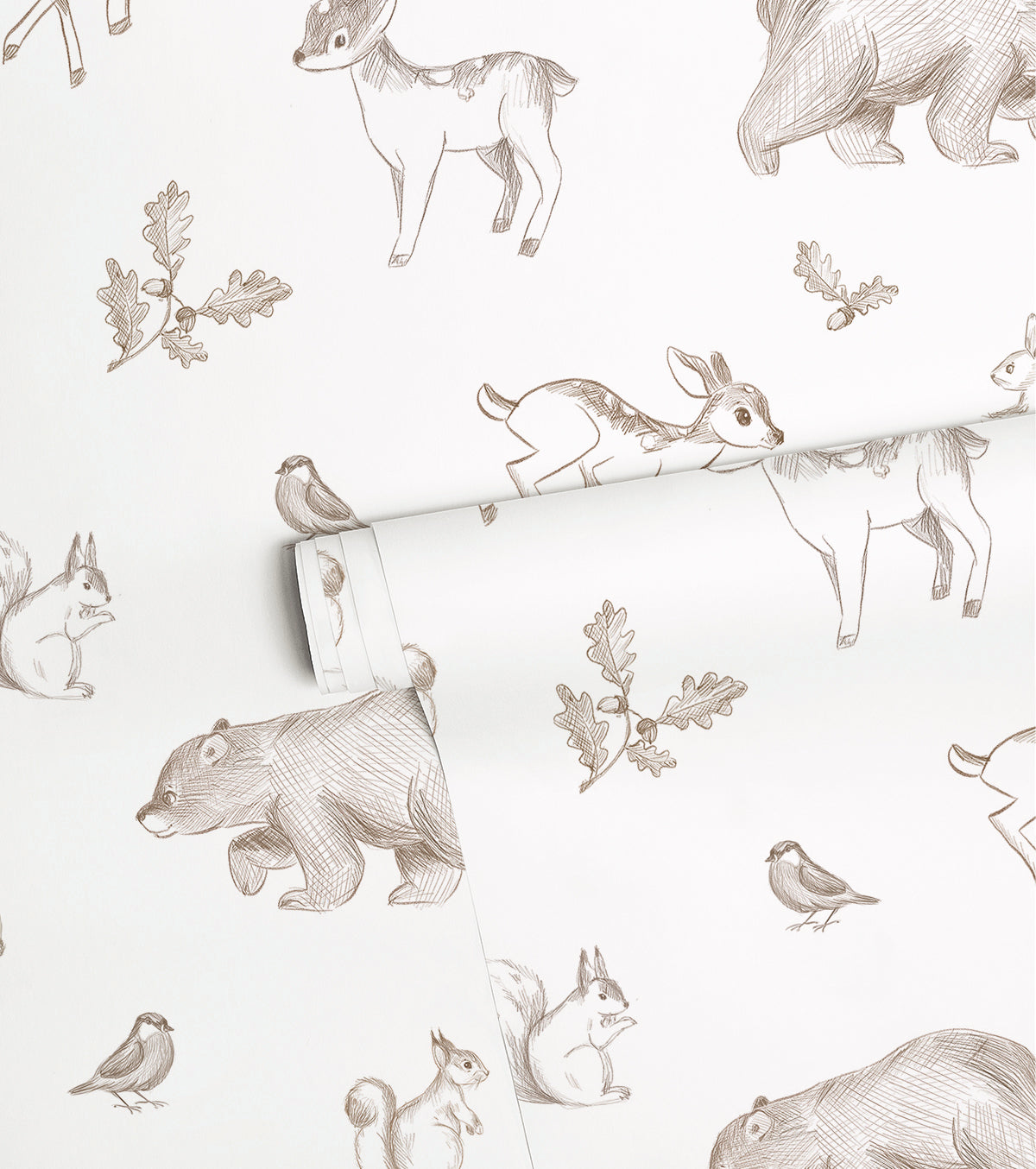 NATURAL - Papier peint animaux de la forêt sépia