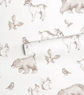 NATURAL - Papier peint animaux de la forêt sépia