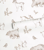 NATURAL - Papier peint animaux de la forêt sépia