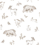 NATURAL - Papier peint animaux de la forêt sépia