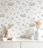 NATURAL - Papier peint animaux de la forêt sépia