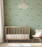 NATURAL - Papier peint animaux de la forêt vert sauge