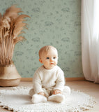 NATURAL - Papier peint animaux de la forêt vert sauge