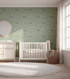 NATURAL - Papier peint animaux de la forêt vert sauge