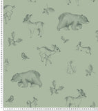 NATURAL - Papier peint animaux de la forêt vert sauge