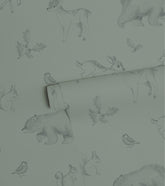NATURAL - Papier peint animaux de la forêt vert foncé