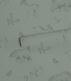 NATURAL - Papier peint animaux de la forêt vert foncé