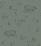 NATURAL - Papier peint animaux de la forêt vert foncé