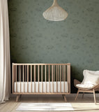 NATURAL - Papier peint animaux de la forêt vert foncé