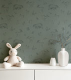 NATURAL - Papier peint animaux de la forêt vert foncé