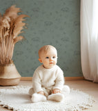 NATURAL - Papier peint animaux de la forêt vert foncé