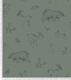 NATURAL - Papier peint animaux de la forêt vert foncé