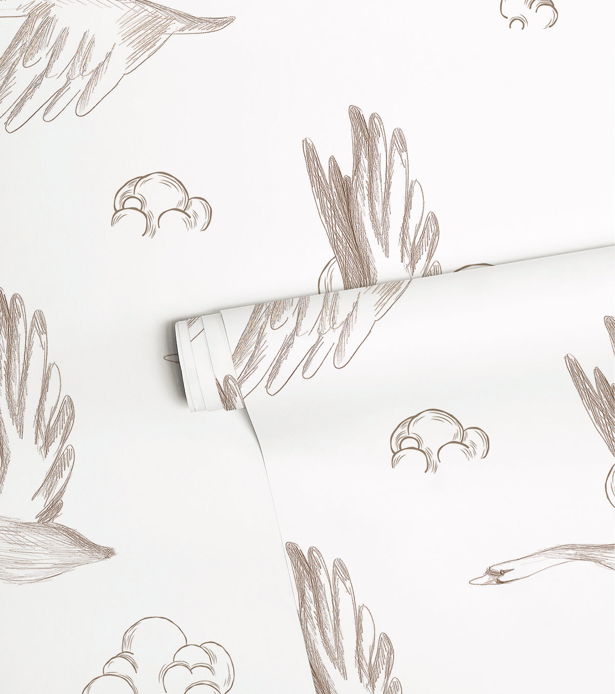 NATURAL - Papier peint oies et nuages sépia