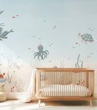 LOTAN - Papier peint panoramique - Fonds marins, pieuvre et tortue