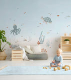 LOTAN - Papier peint panoramique - Fonds marins, pieuvre et tortue