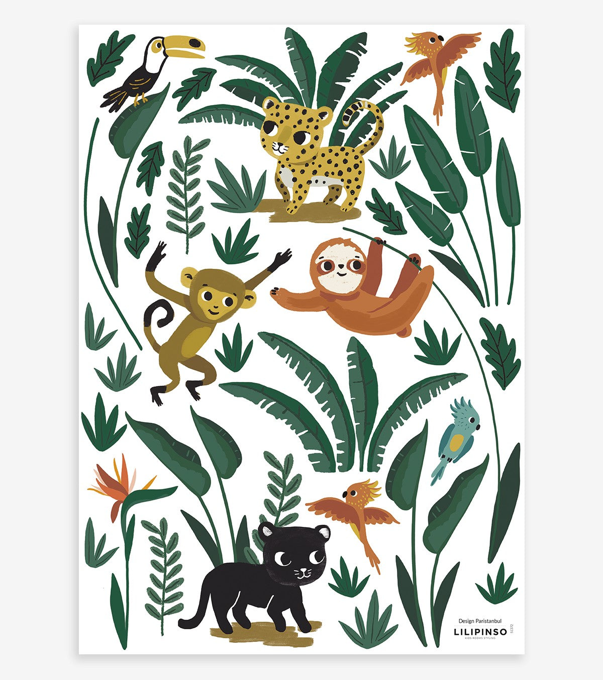 Stickers muraux animaux de la jungle pour enfants, grand papier