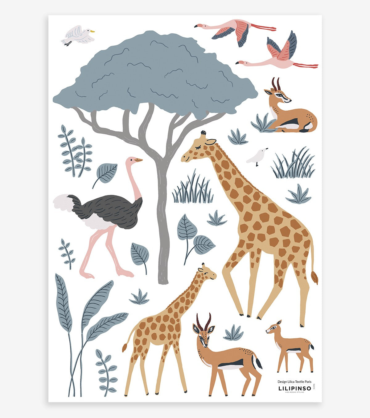 Stickers animaux savane - Girafe, gazelle, autruche - TANZIANIA