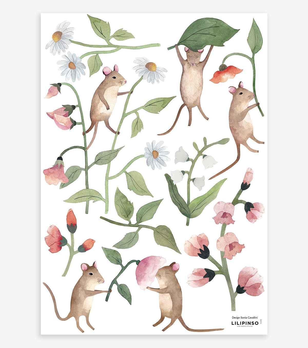 QUEYRAN - Stickers muraux - Souris et fleurs