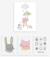 HAPPY CLOUDS - Lot affiches enfant - Chats et lapins (lot de 5)