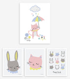 HAPPY CLOUDS - Lot affiches enfant - Chats et lapins (lot de 5)
