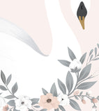 GRACE - Affiche encadrée enfant - Cygne et fleurs (fond rose)