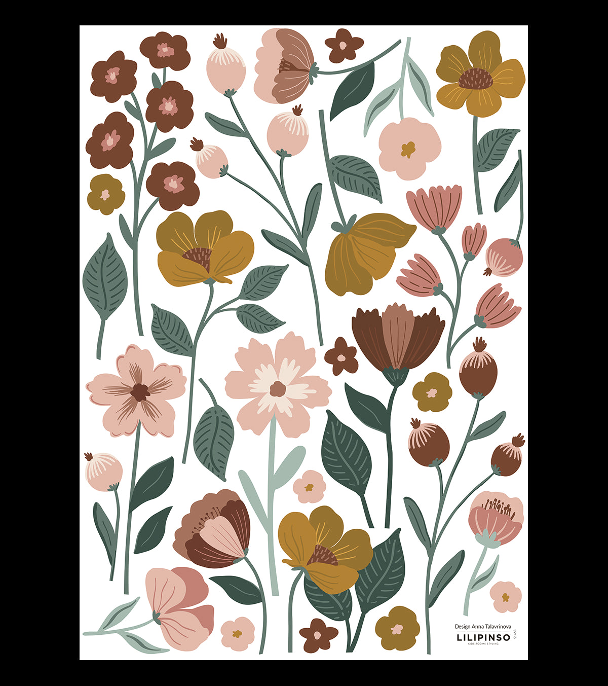 Sticker Bordure horizontale transparente avec de jolies fleurs