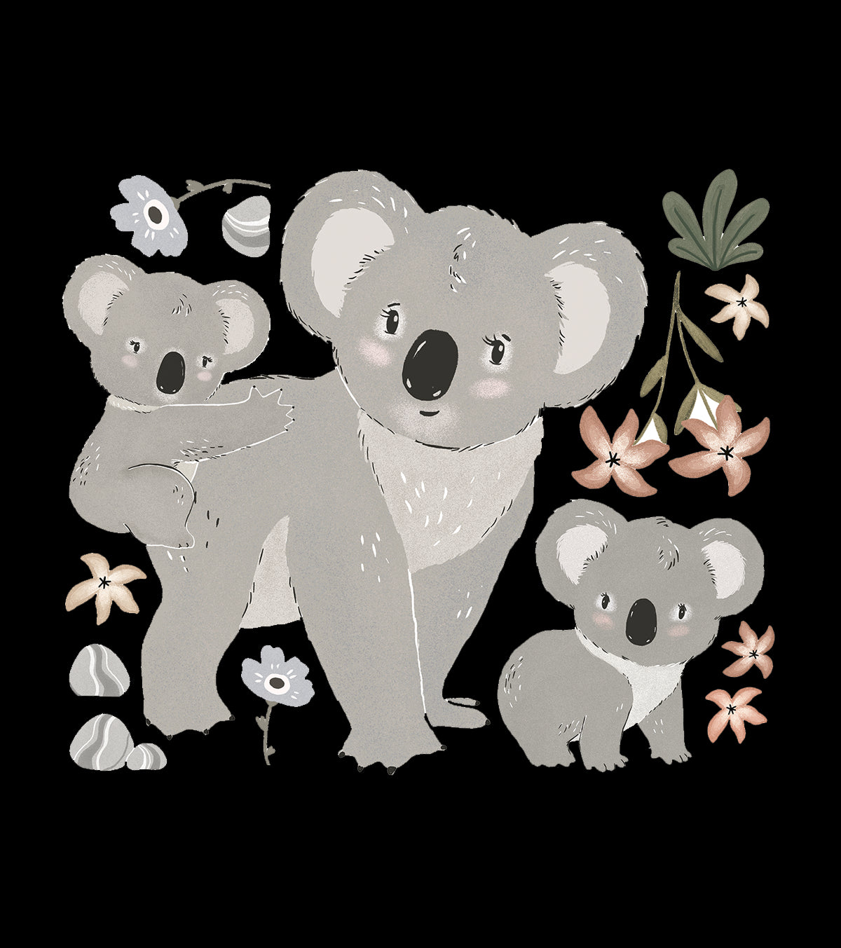 Sticker mural Koalas sur branche avec fleurs (118 x 54 cm)