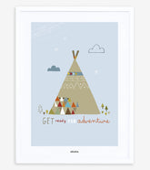 LITTLE INDIANS - Affiche encadrée enfant - Tipi (bleu)