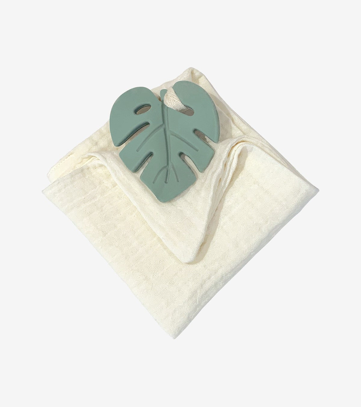 Anneau de dentition feuille aqua et son lange