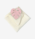Anneau de dentition feuille rose et son lange