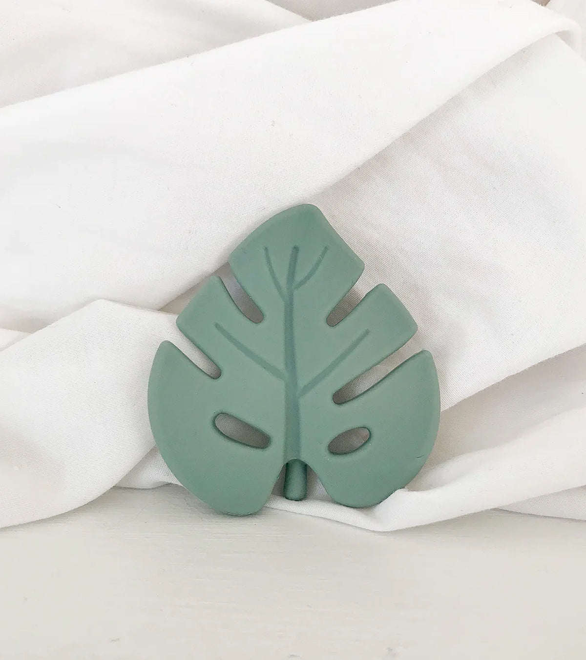 Anneau de dentition feuille aqua et lange gris bleu