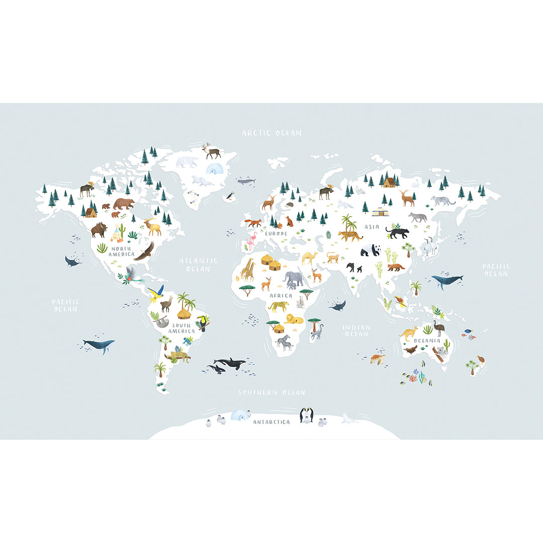 LIVING EARTH - Échantillon papier peint panoramique, carte du monde des animaux