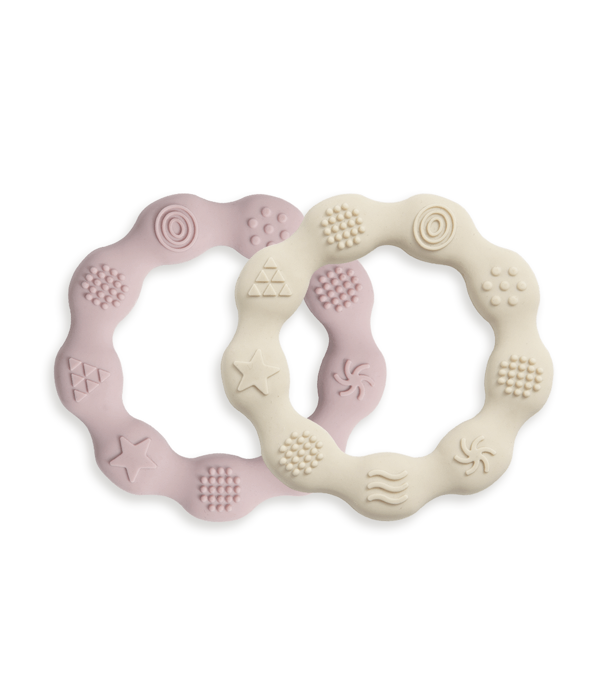 Lot de 2 anneaux de dentition en silicone - rose/beige